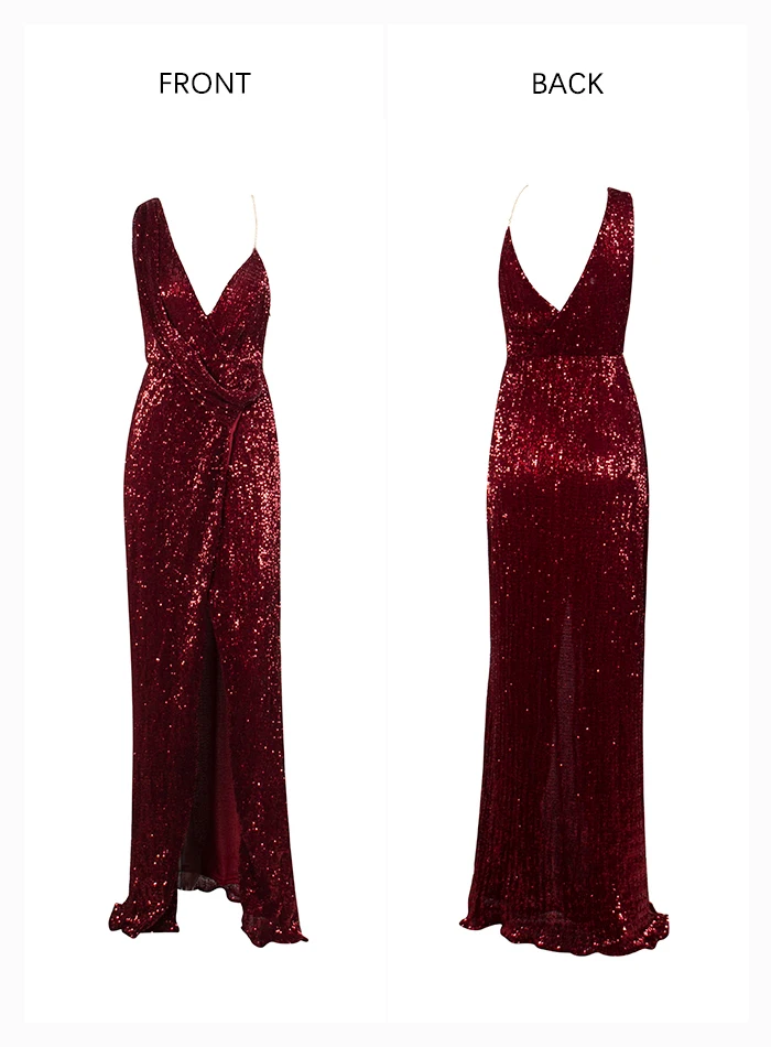 LOVE& LEMONADE Сексуальные темно-красные вечерние платья макси с глубоким v-образным вырезом и блестками LM81849 осень/зима