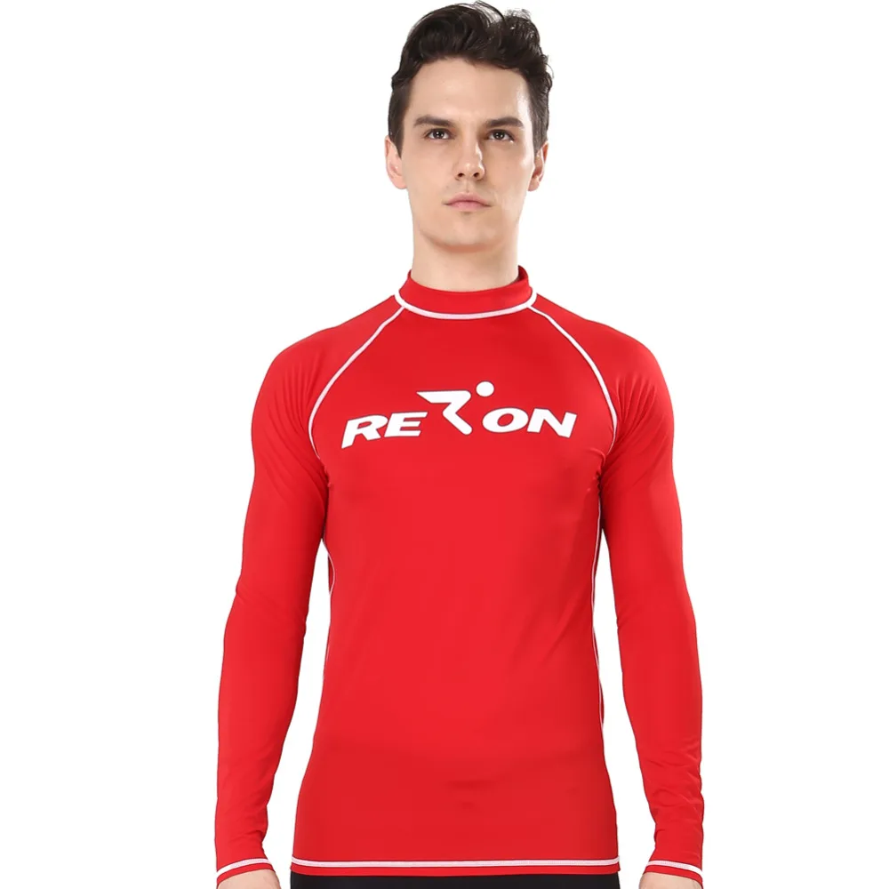 Realon UPF50+ Long Sleeves Rashguards Sun Protection Red Basic Skin