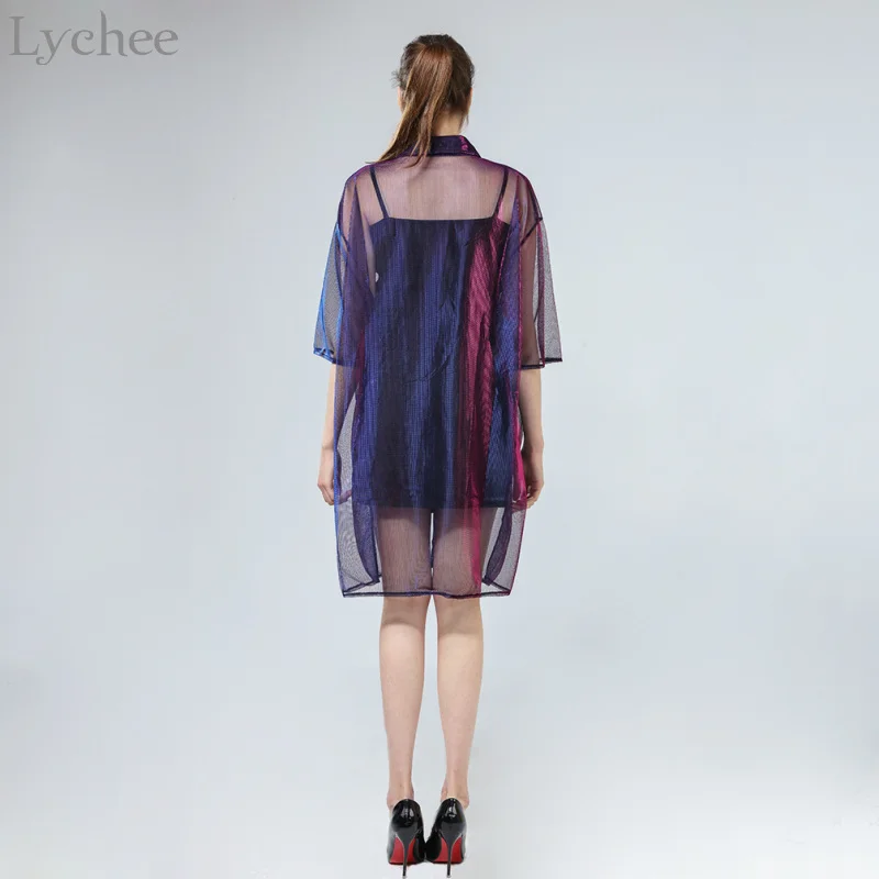 Летняя женская блузка Lychee прозрачная сетчатая Солнцезащитная рубашка с рукавом