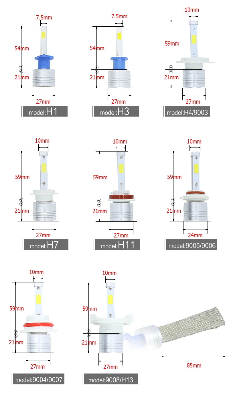 2x Светодиодные Автомобильные H1 H3 H4 HB2 9003 led H7 H8 H11 H9 9004 HB1 9005 HB3 H10 9006 HB4 9007 9008 H13 лампа фары DRL Противотуманные фары@ 12В 24В