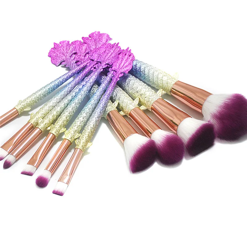 

Free ship Mermaid Makeup Brush Set Fish Tail Foundation Powder Eyeshadow Make up Brushes Contour Blending Cosmetic Brushes