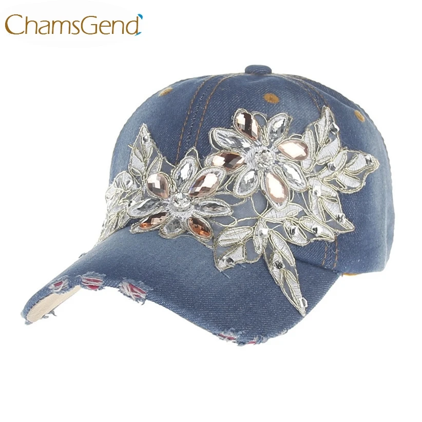 

Hat Women Men Retro Denim Jeans Baseball Caps with Rhinstone #0801