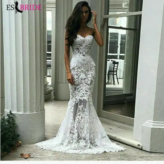 2019 white simple evening dresses long luxury Mermaid Princess formal dress women elegant lace special occasion dresses ES2601 2019 white simple evening dresses long luxury Mermaid Princess formal dress women elegant lace special occasion dresses ES2601