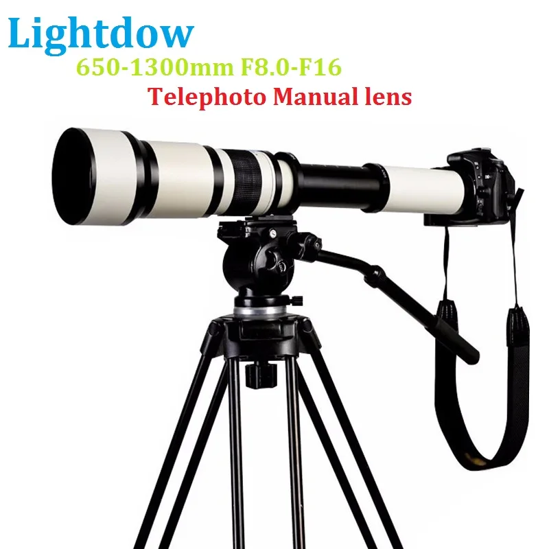 Lightdow 650-1300 F8.0-F16 супер телеобъектив с ручным зумом+ T2 переходное кольцо для Canon Nikon sony Pentax DSLR камер