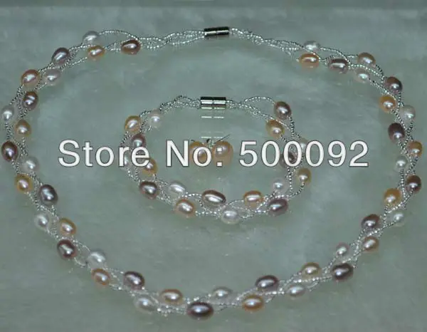 

Genuine freshwater pearl sets for women 17" 3line necklace & bracelet earring