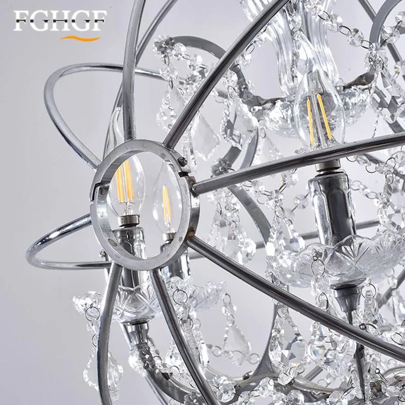 Retro Orb Crystal Chandelier Lighting Smoky Cristal Chandeliers Hanging Light Fixture for Living and Dining Room Decoration (2)