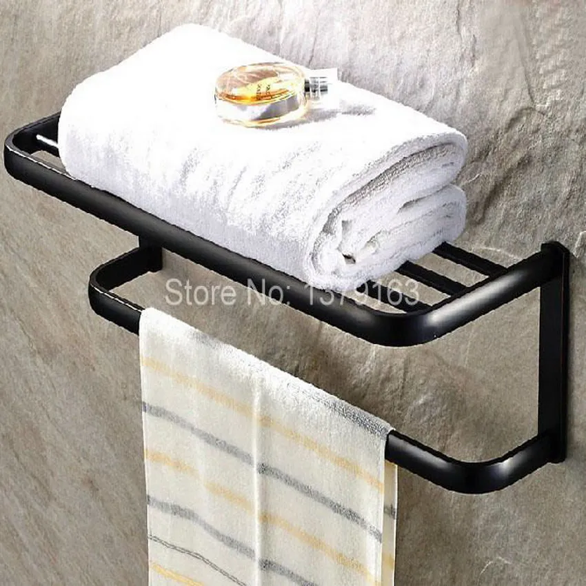 Brass Bathroom Fitting Black Oil Rubbed Bronze Wall Mounted Bathroom Large Towel Holder Towel bar Rack Rail Shelf aba190 modern wall mounted bathroom oil rubbed bronze towel rack shelf with towel bar