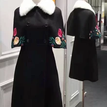 Высококачественное зимнее женское пальто, накидки с вышивкой для женщин, плащ типа abrigos mujer, элегантное casaco feminino, благородный норковый меховой воротник