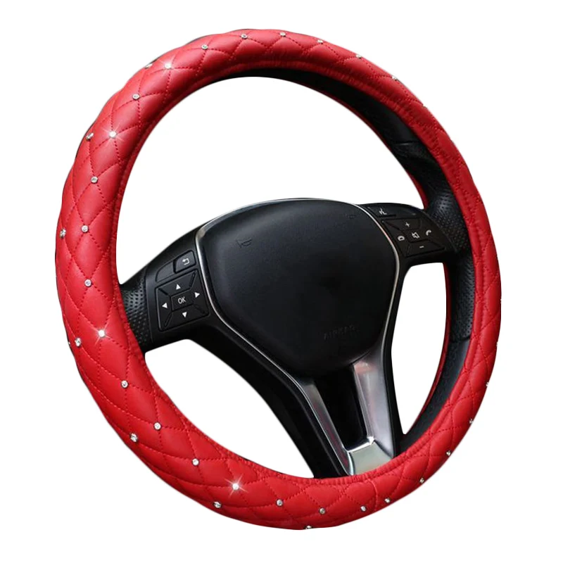 38cm Luxury Crystal Crown Studded Rhinestone PU Leather Car Steering