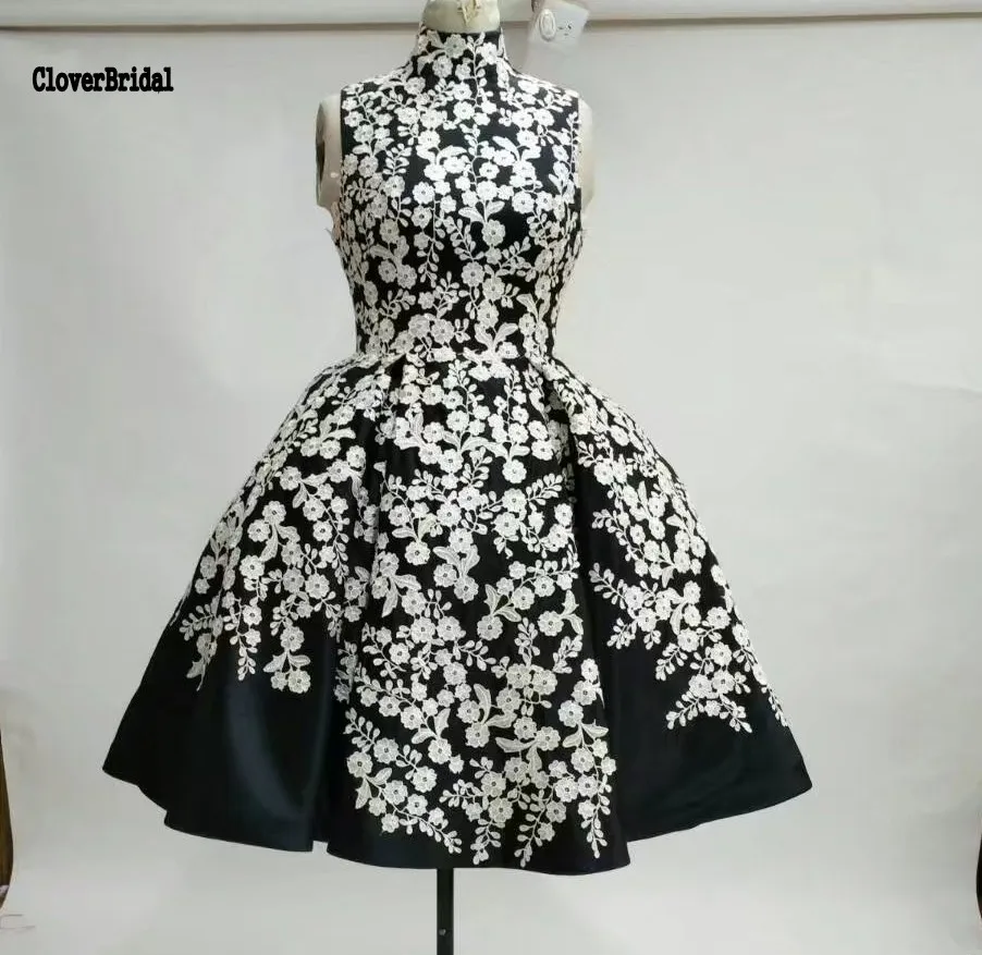 black and white floral prom dress