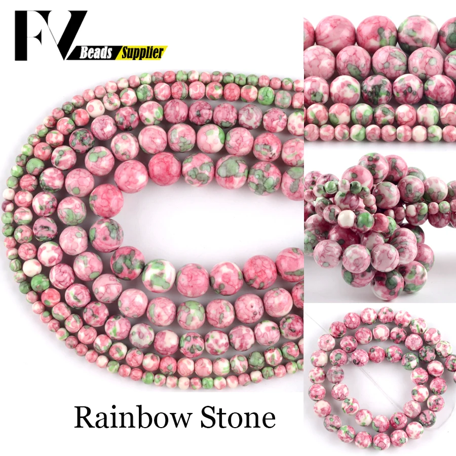 

Wholesale Natural Green Rose Red Rainbow Stone Round Beads For Jewelry Making 4 6 8 10mm Spacer Beads DIY Bracelet Accessory 15"