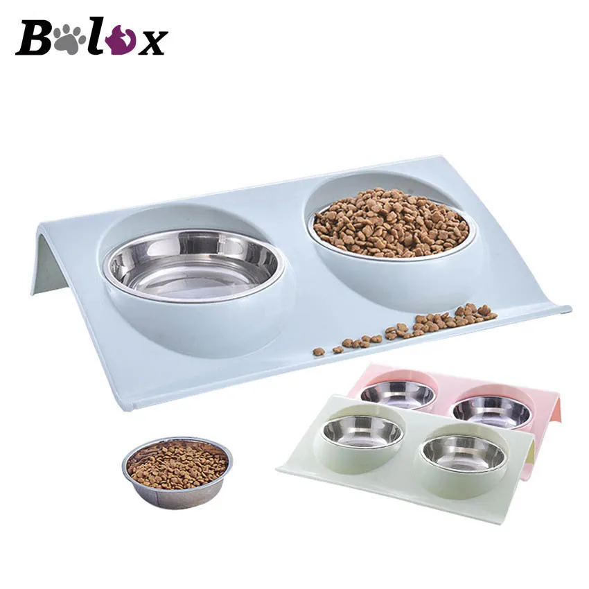 

Double Dog Bowls for Pet Puppy Stainless Steel Food Water Non Spill Feeder Pet Cats Feeding Dishes Dogs Drink Bowl