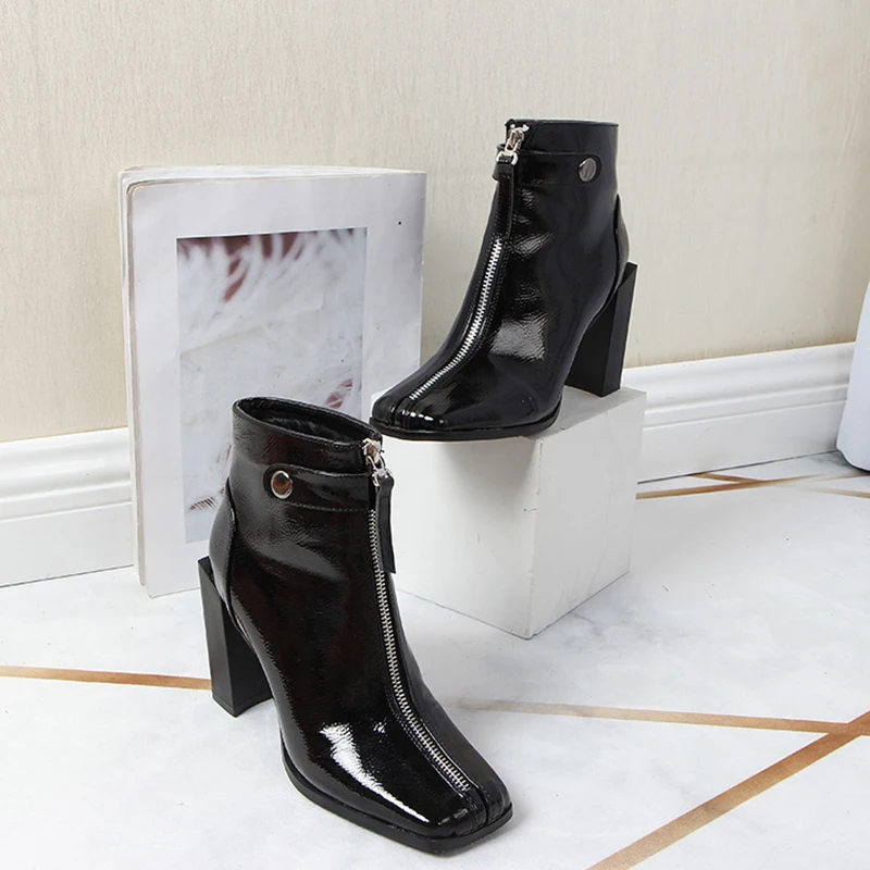 2019 европейский бренд лакированная кожа botas mujer ботильоны на высоком каблуке с