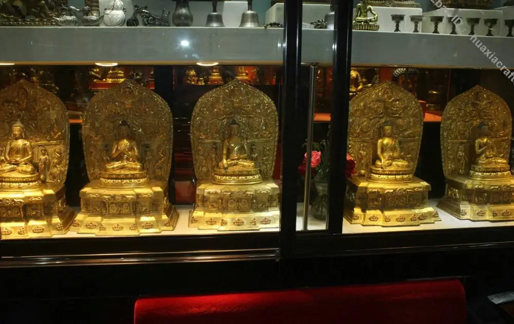 20.8" Tibet Temple Pure Bronze 24K Gold 5 Sakyamuni Shakyamuni Buddha Statue Set | Дом и сад