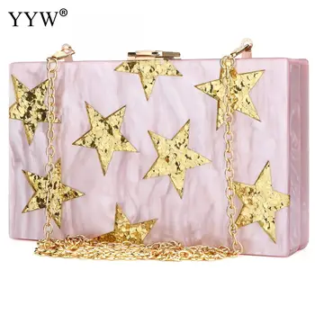 

2018 New Elegant Brand Women Shoulder Clutch Bag Fashion Messenger Bag Sequins Acrylic Star Party Evening Shoulder Box Clutch