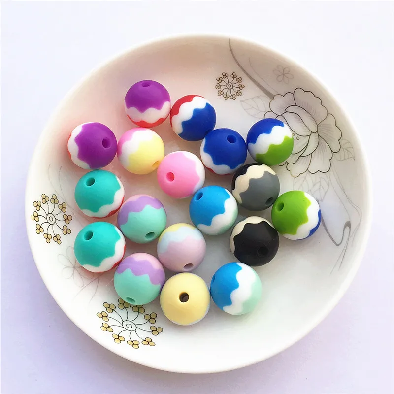 

Chenkai 50pcs BPA Free Loose Silicone Waved Teether Beads DIY Mom and Baby Shower Pacifier Nursing Sensory Jewelry Toy