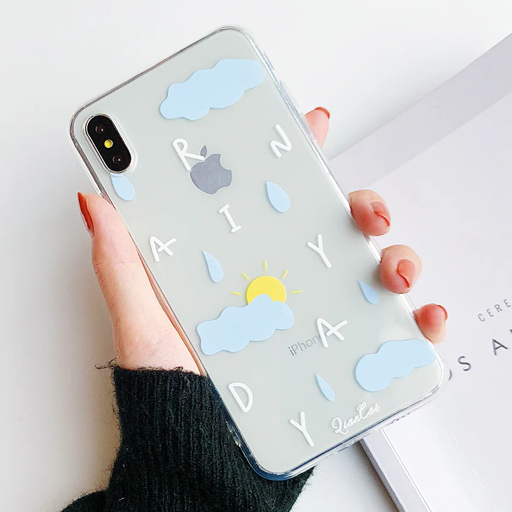 KIPX1102_9_JONSNOW Phone Case For iPhone 6S 7 8 Plus X XR XS Max Rainbow Dog and Rainyday Pattern Clear Soft Silicone Cover Cases