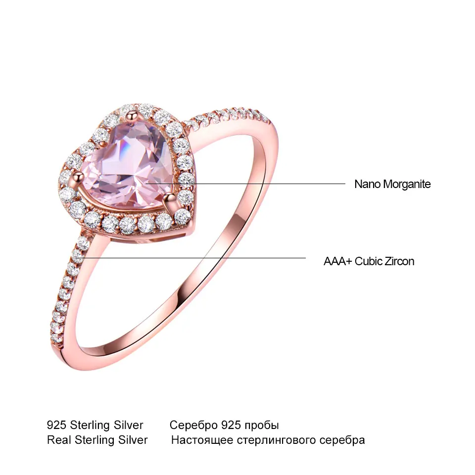 Ceny UMCHO różowy Morganite pierścienie dla kobiet 925 Sterling srebrny pierścień serce Engagement Wedding Band prezent na Walentynki Fine Jewelry