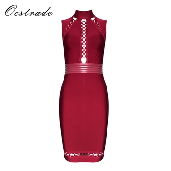 

Ocstrade New Arrival 2017 Red Blue Summer Party Women Sexy Mini Black Bandage Dresses Sexy Bodycon Dress with Side Leather