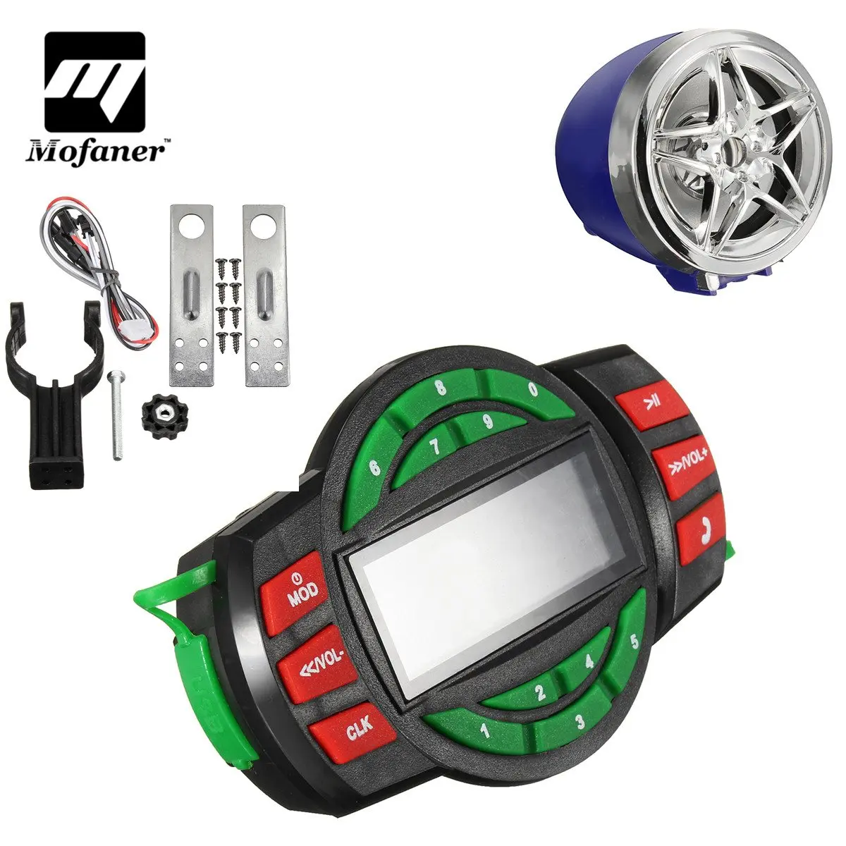 

Mofaner Blue Motorcycle Radio bluetooth MP3 Player Speaker Scooter ATV Alarm Handlebar Radio 12V
