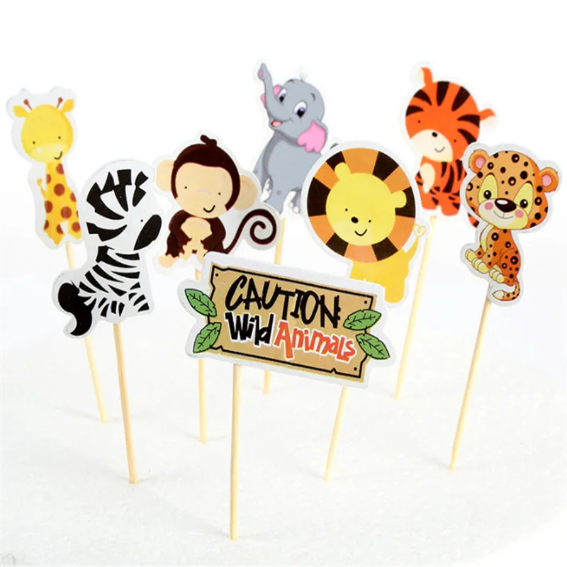 

24pcs Safari Jungle Animal Cupcake Toppers Picks Birthday Party Decoration Kids Baby Shower Boy Favors Cupcake Toppers