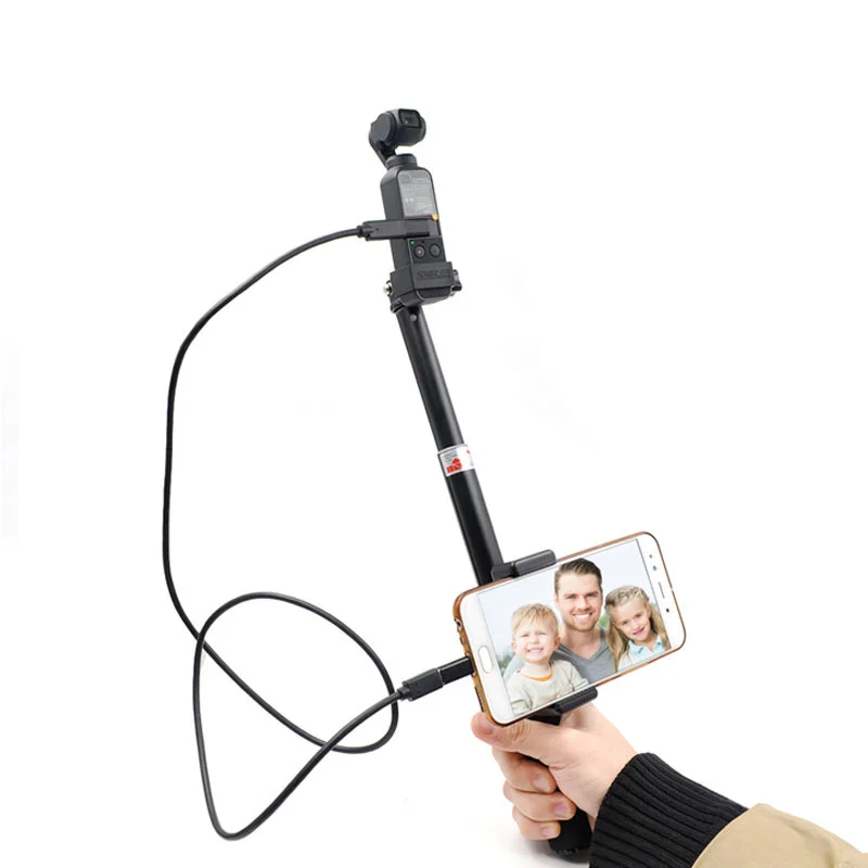 

For DJI OSMO Pocket Gimbal Phone Clip Telescopic Rod Selfie Stick Micro Type C Line Extended Connecting Cable with ABS Holder