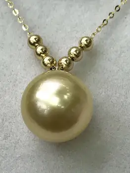 

free shipping stunning 11-12mmAAA south sea gold pearl pendant 14k