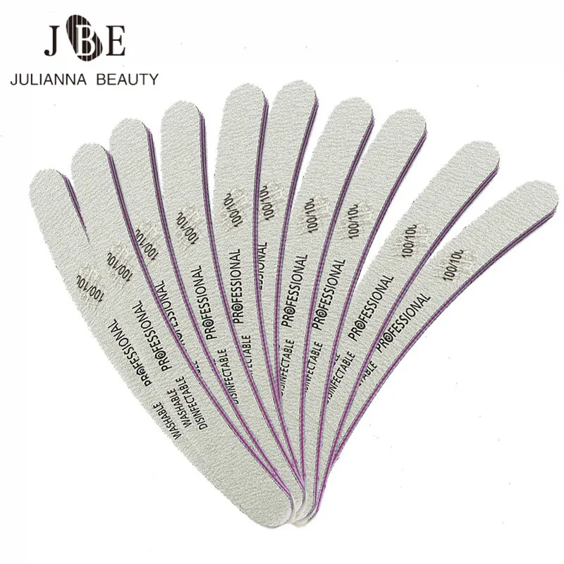 

10Pcs Nail Files Double Sided 100/100 Grit GREY White Banana Curved Emery Board Professional Salon Manicure Nail Art Tool