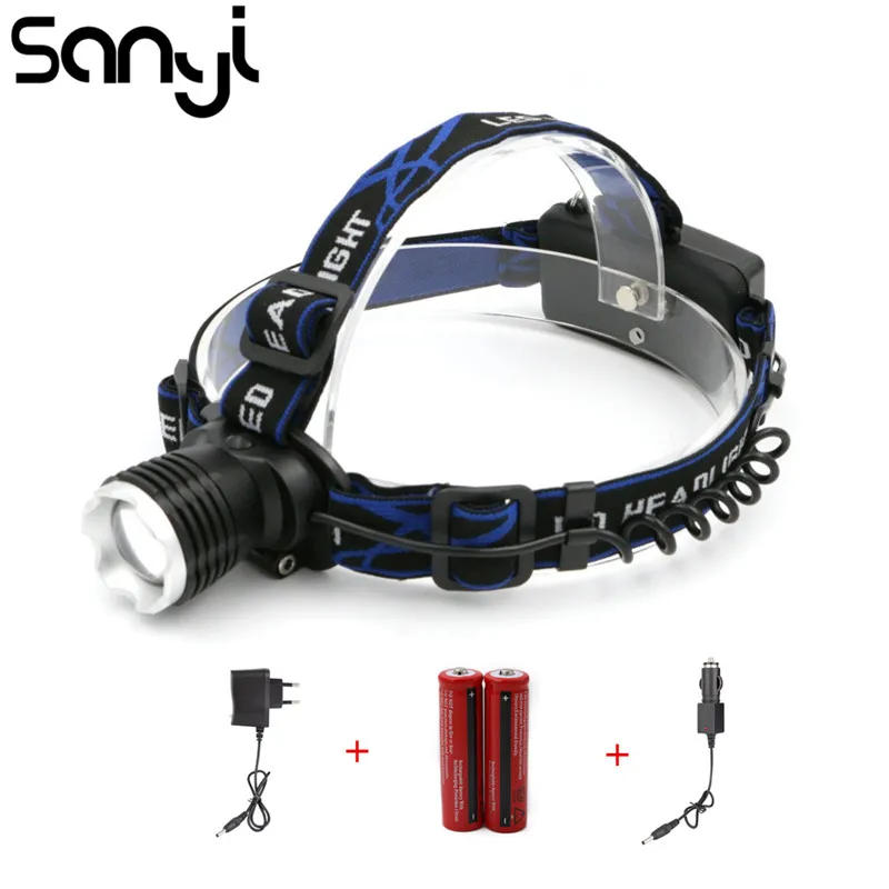 

SANYI XM-L T6 Zoom Headlamp LED 18650 Headlight 2000LM Head Torch Lamp Light+2x18650 Battery+AC Charger+Car Charger