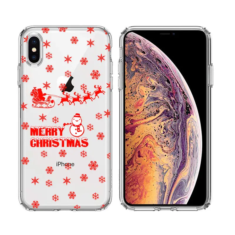 Christmas Santa Reindeer Patterned Clear Soft TPU Case For iPhone 8 Plus XS XR XS Max 6S 5S 7 Plus 7 6 5 SE 8 Chritmas TPU Coque (18)