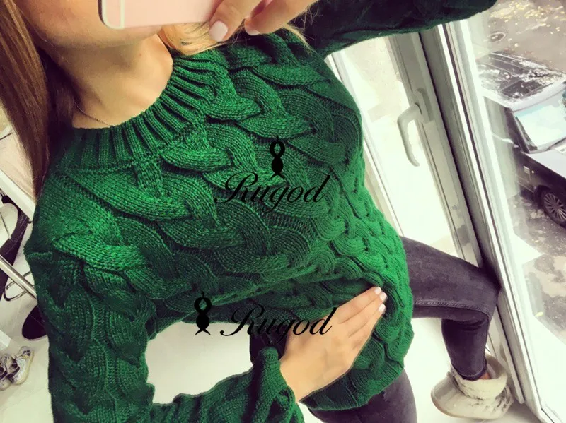 RUGOD весенний витой вязаный свитер для женщин, модный разноцветный Свободный пуловер с круглым вырезом и длинным рукавом, топы Pull Femme Hiver - Цвет: green
