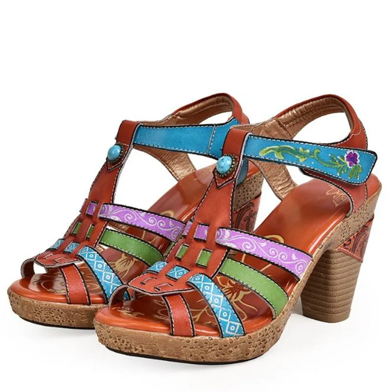

Summer new high heels Women's shoes leather waterproof platform fish mouth sandals Crude heel Large size 41 42 sandals Female