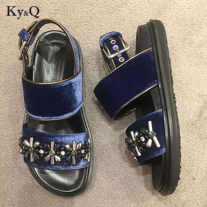 

2018 New Summer Women Sandals Brand Design Crystal Flannel Gladiator Sandals Fashion Eva Women Sandals 35-40