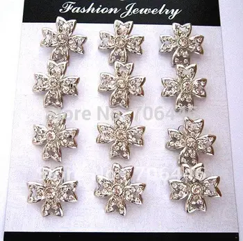 

12X Rhodium Color Clear Crystal Rhinestone Small Cross Pin Brooch