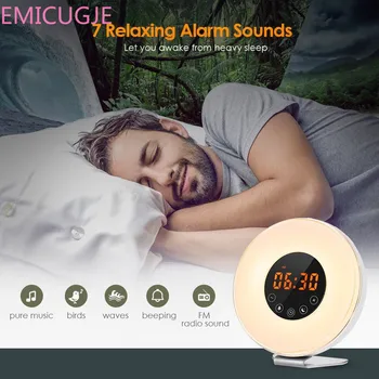 

Lamp Night Light Snooze/Sunset FM Radio Memory Function LED Digital Alarm Clock Sunrise Wake Up Light Simulation Bedside