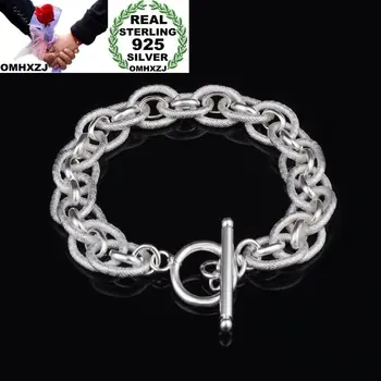 

OMHXZJ Wholesale Personality Fashion OL Woman Girl Party Gift Silver Round Circles Chain Thick 925 Sterling Silver Bracelet BR83