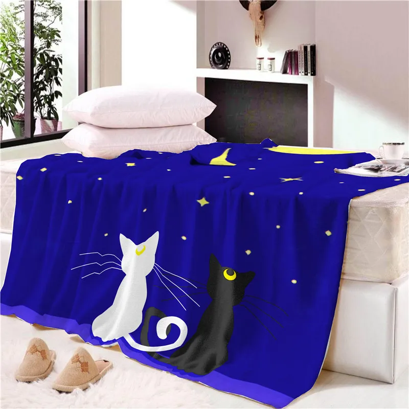 

Fashion Black and White Cat Print Plaid Blankets Cat Print Coral Fleece Winter Coverlet Bedsheet Sofa Cover Warm Soft Blanket