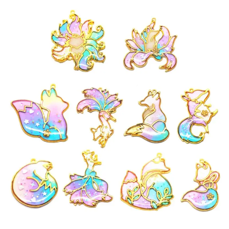 

10Pcs Smart Fox Animal Pendant Open Bezel Setting UV Resin Craft Jewelry Making