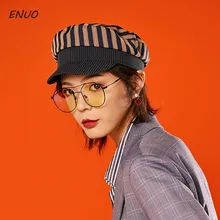 Модная полосатая военная шляпа весна хлопок моряк шляпа для женщин мужчин черный темно-синий плоский верх берет газетчика Кепка Капитана