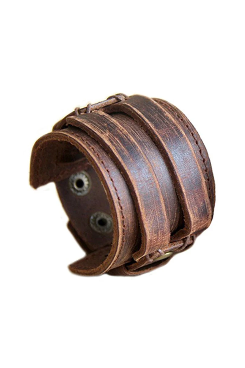 Men's Retro Buckle Punk Cuff Wristband Bracelet (Brown)in Cuff