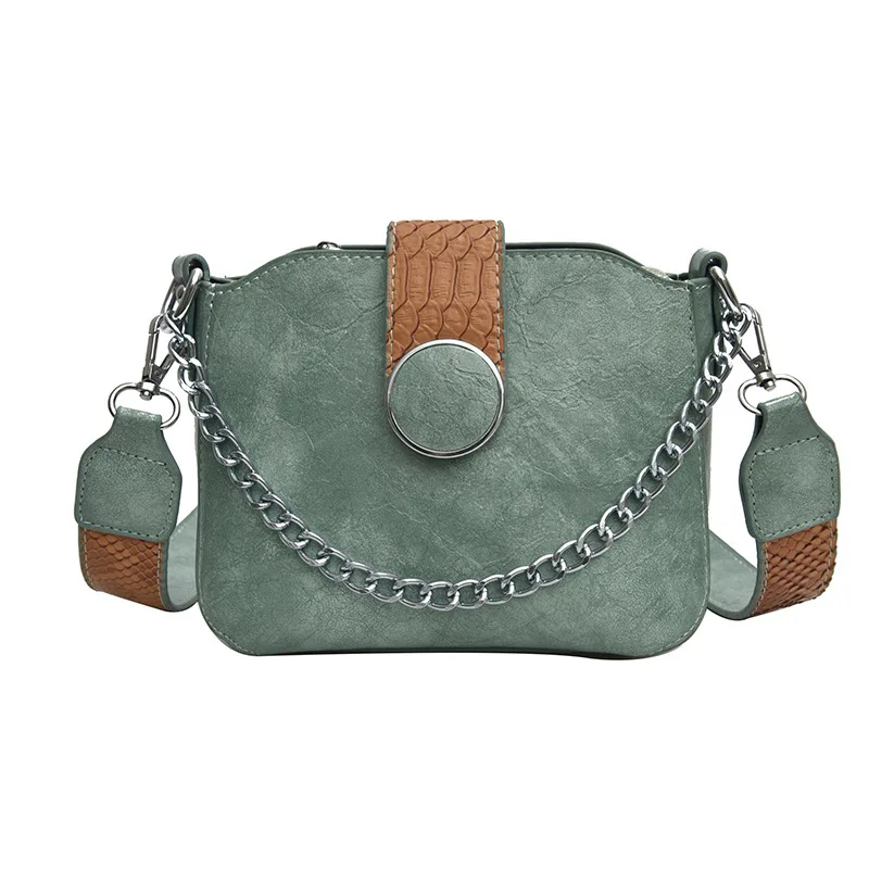 

Solid Color Women Female 2019 New Korean Version Of The Wild Chain Shoulder Messenger Bag Simple Bucket Bag PU Leather Handbag