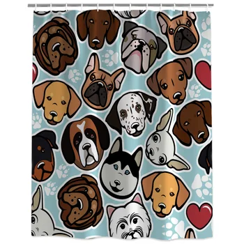 

Cartoon Dog Head Extra Long Fabric Bath Shower Curtains 3D Ancient World Mildew-resistant Bathroom Decor Sets with Hooks