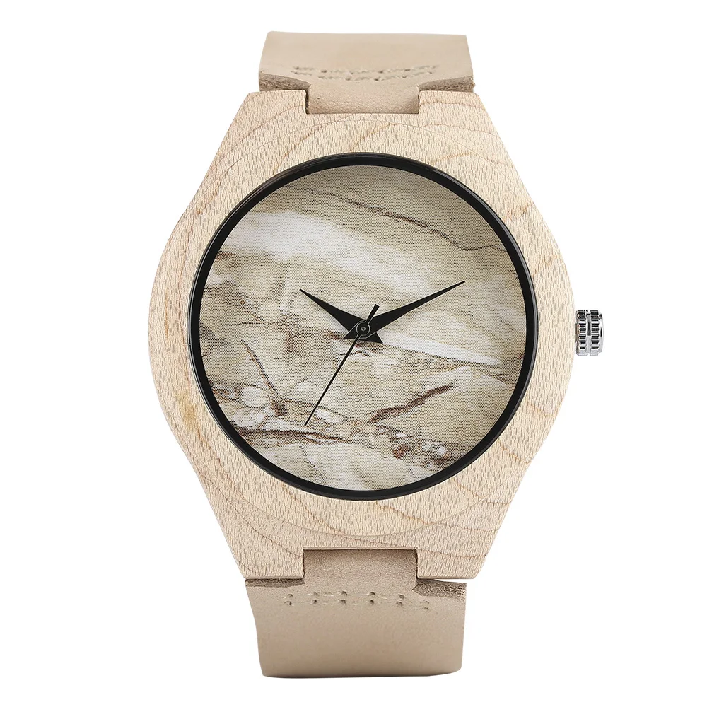 Unique Bamboo Watch Designs Stone Marble Rock Face Men Women Quarzt