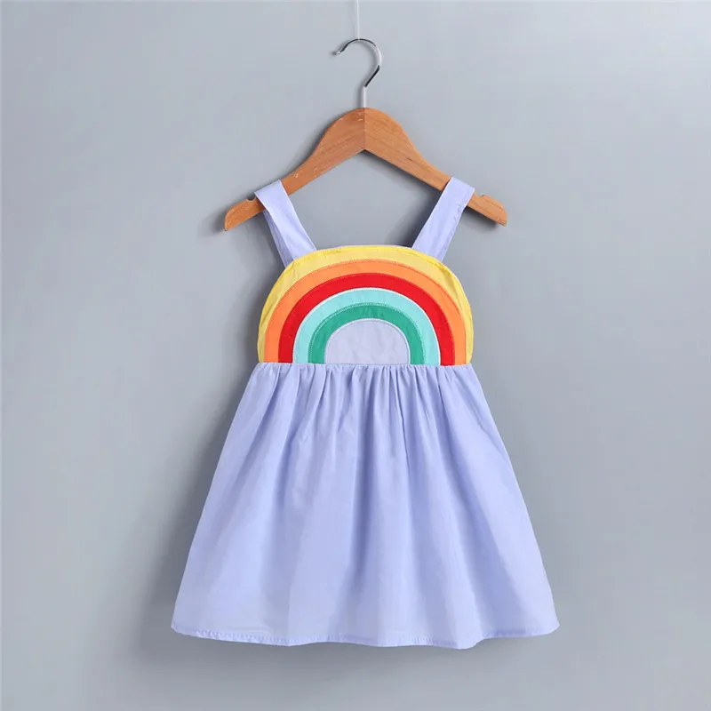 

Hot Kids Baby Girl Summer Sleeveless Rainbow Striped Sling Dress Casual Sundress Outfits Suspender Summer Beach Soft Dresses