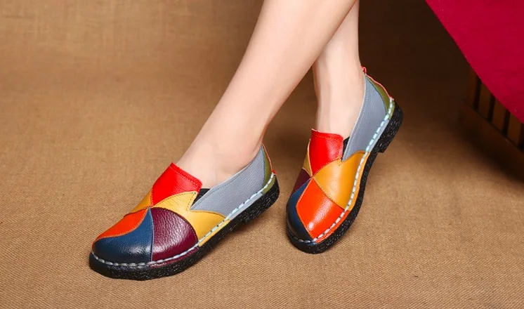 Genuine Leather Women Flats Shoes Nice Spring Summer Casual Women Shoes   Fashion Breathable Soft Mother ShoesNice0530-183333