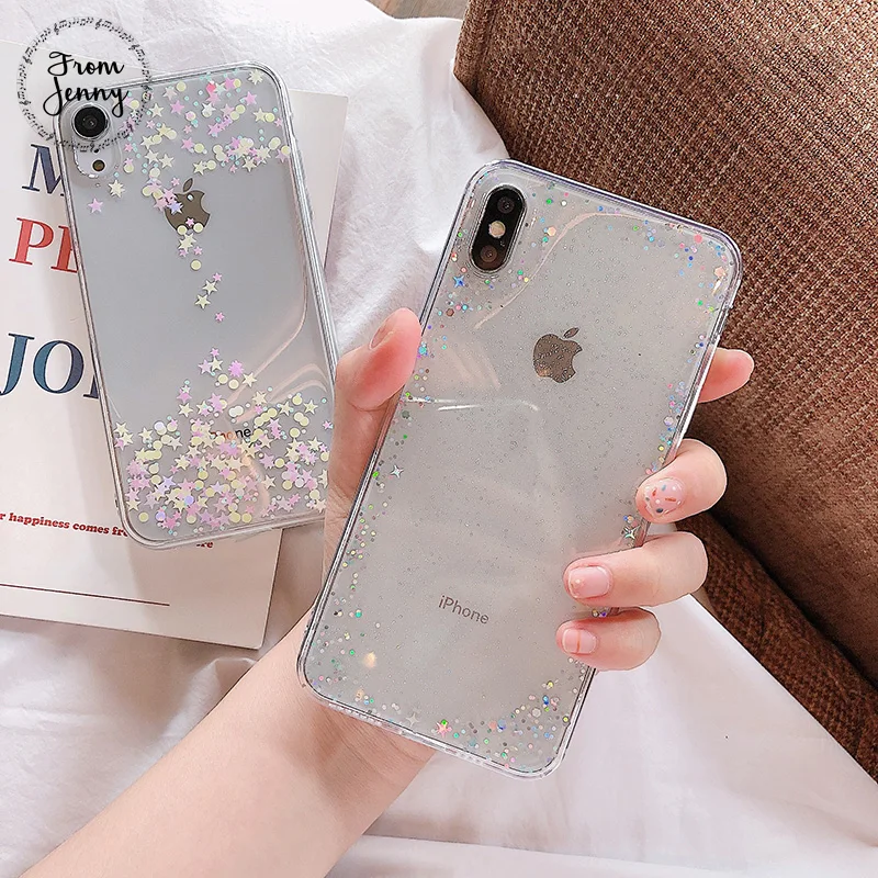 

From Jenny Star glitter glitter for iPhone x xr xs max 6 6s 7 8 Plus simple transparent mobile phone soft protective case