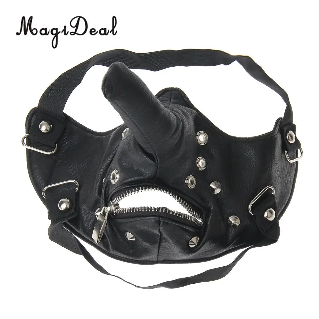 

MagiDeal Windproof Dust-proof Bicycle Sport Leather Long Nose Half Face Zipper Mask Mouth Mask with Funny Nose