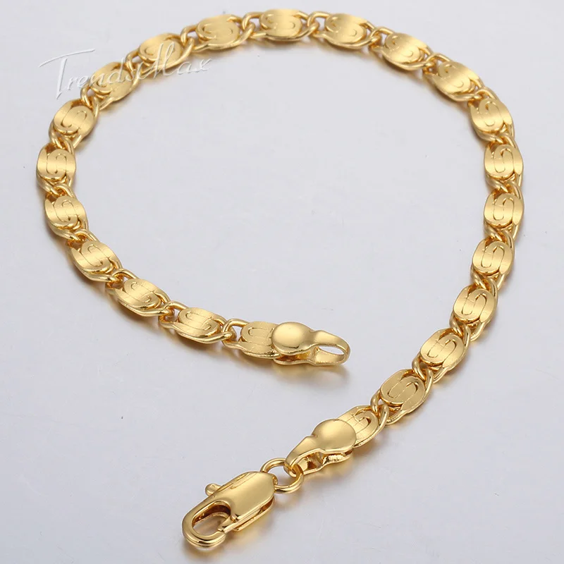 Yellow Gold GB370 585 желтый, белый, розовый, золотой женский браслет на цепочке, звено улитки 4 мм 18 см 20 см 23 см GB263 - Окраска металла: Yellow Gold GB370