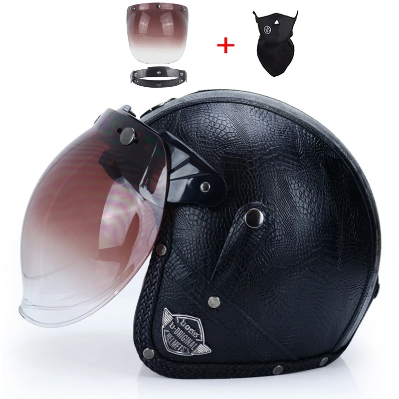 Кожа PU casco moto Винтаж moto rcycle шлем с открытым лицом камуфляж capacetes de moto ciclista vespa кафе гонщик - Цвет: a8