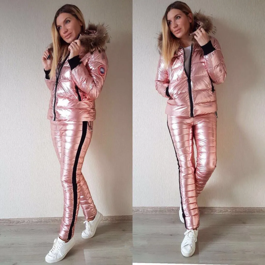 Winter Fashion Warm Fur Collar Women Solid Warm 2 Pieces Coats Set Thicken Fur Coat Pants Casual Thick Cotton Women Tracksuit Winter Fashion Warm Fur Collar Women Solid Warm 2 Pieces Coats Set Thicken Fur Coat Pants Casual Thick Cotton Women Tracksuit